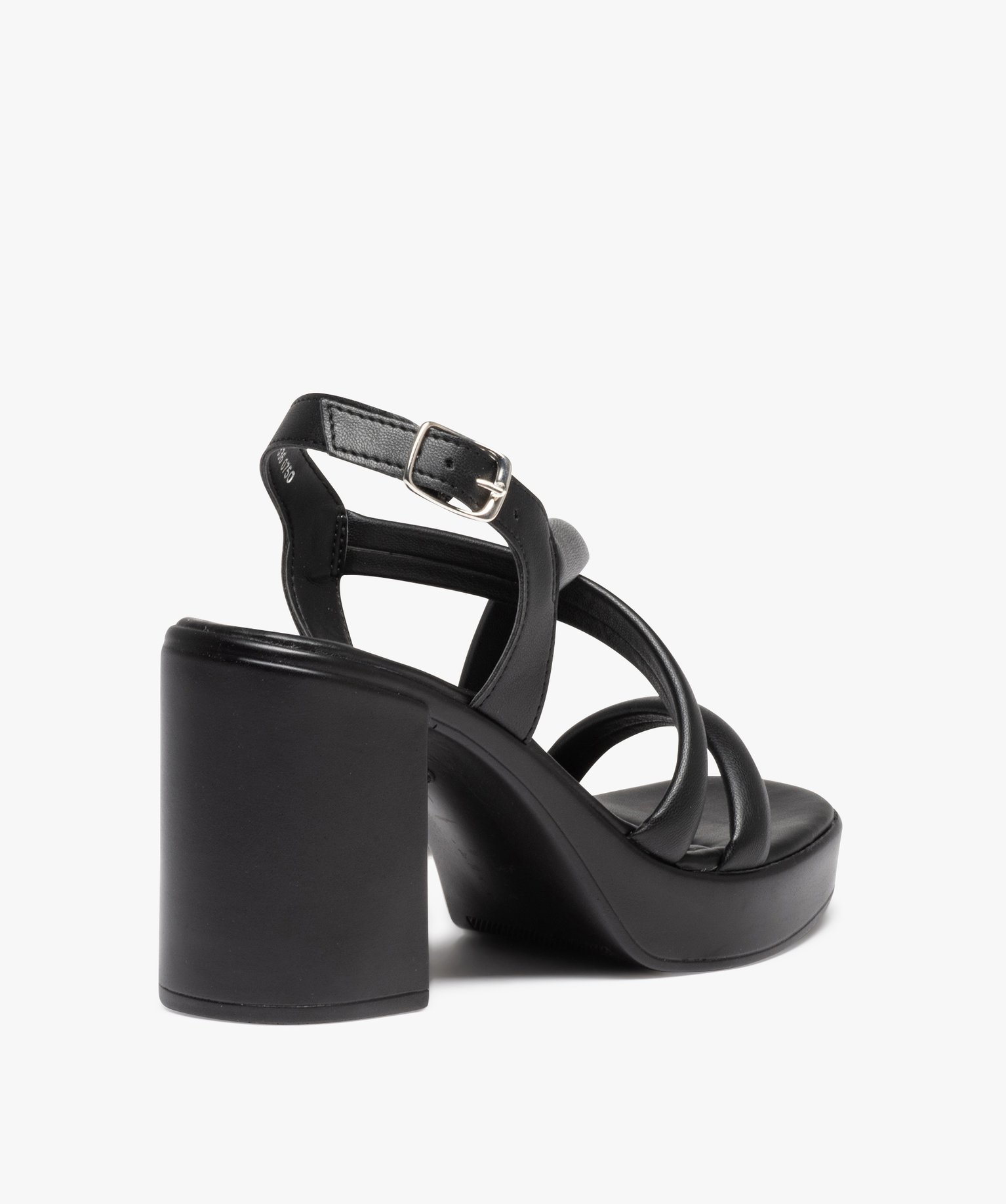Sandales femme unies à talon carré avec brides tubulaires noir | GEMO