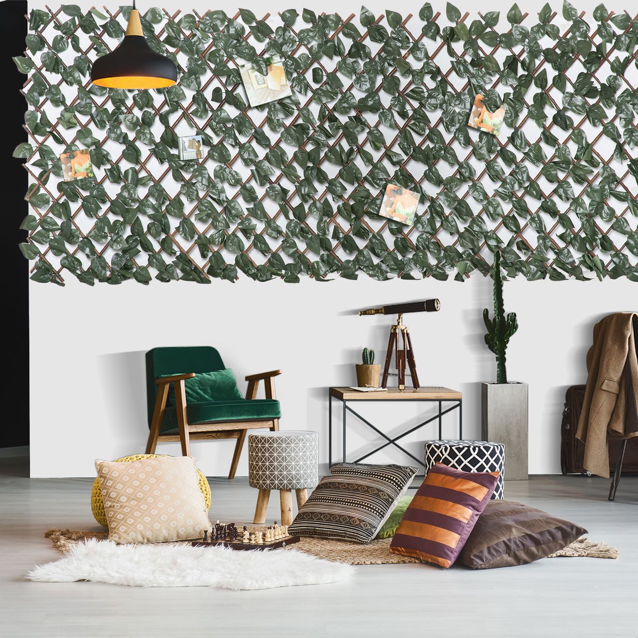 Outsunny 8 Stück künstliches Pflanzenwand Hecke UV-Schutz Sichtschutz Rhododendronblätter Design 200 X 100 cm Heckenpflanze für Garten Outdoor Dekor