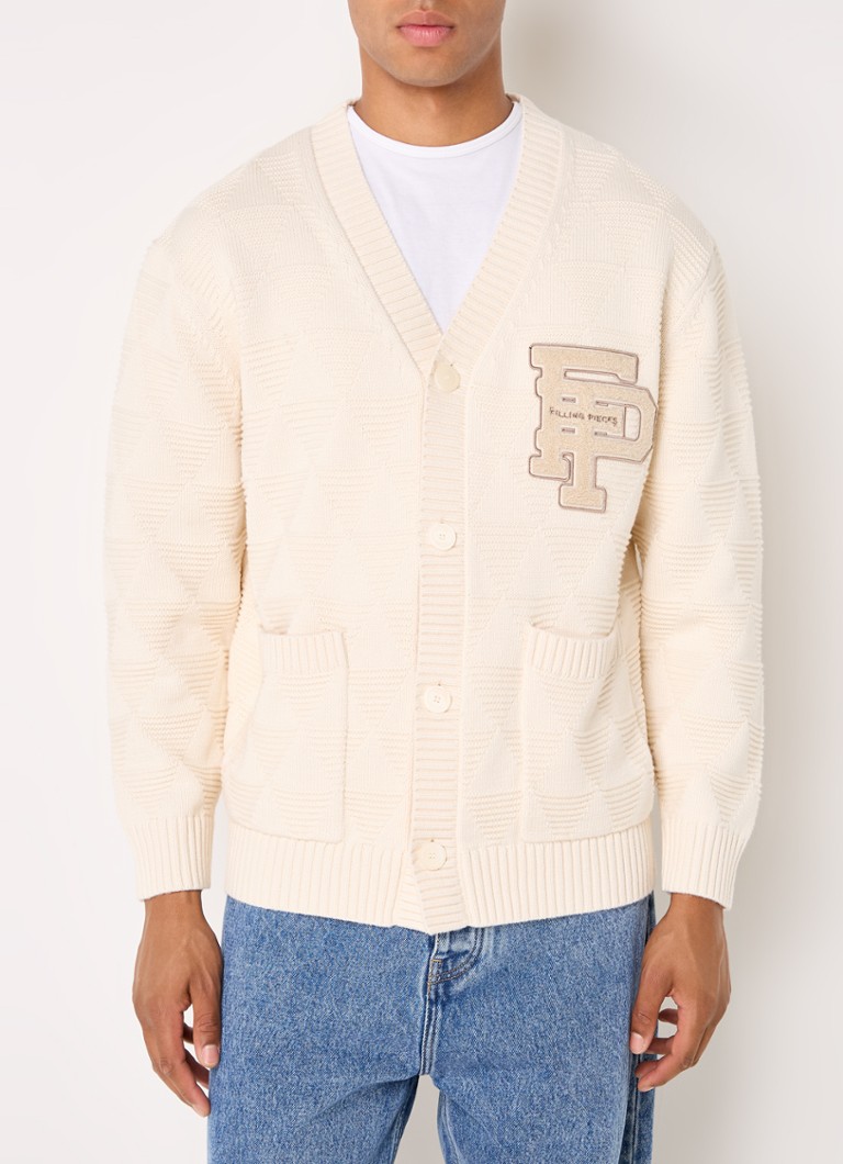 Filling Pieces Varsity bieza adīta kardigans ar izšuvumu no logotipa