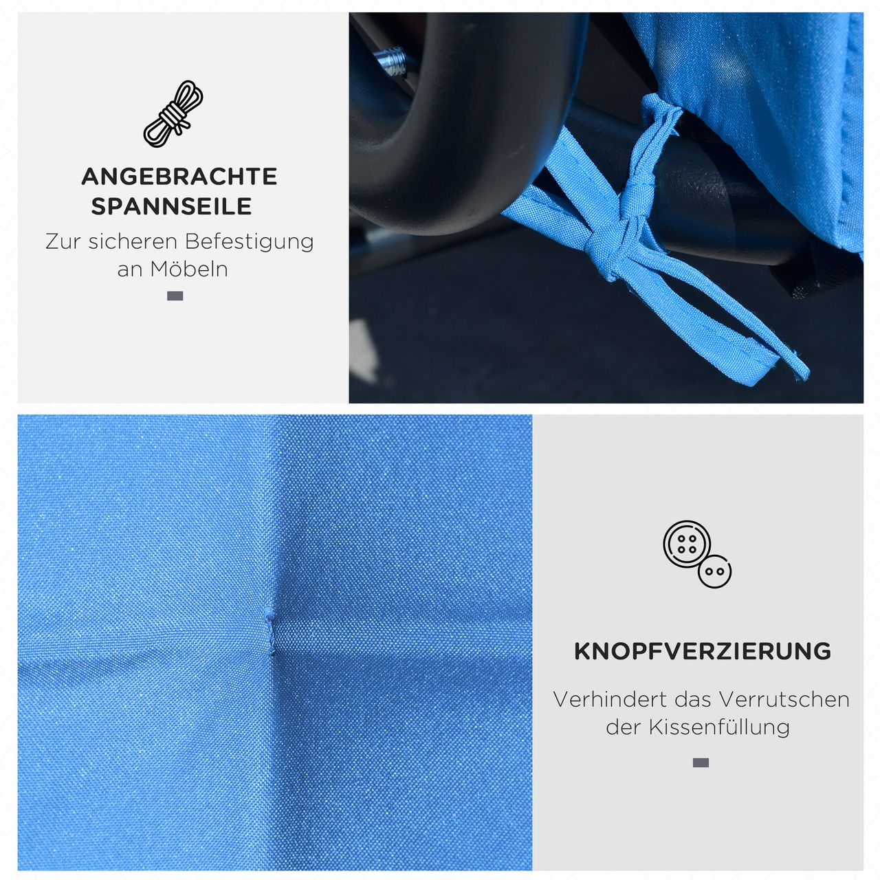 Outsunny Auflagen-Set für Hollywoodschaukel 170 cm Stuhlkissen Schaukelauflage Sitzkissen Gartenschaukel Gartenpolster Rückenkissen Seitenkissen Blau