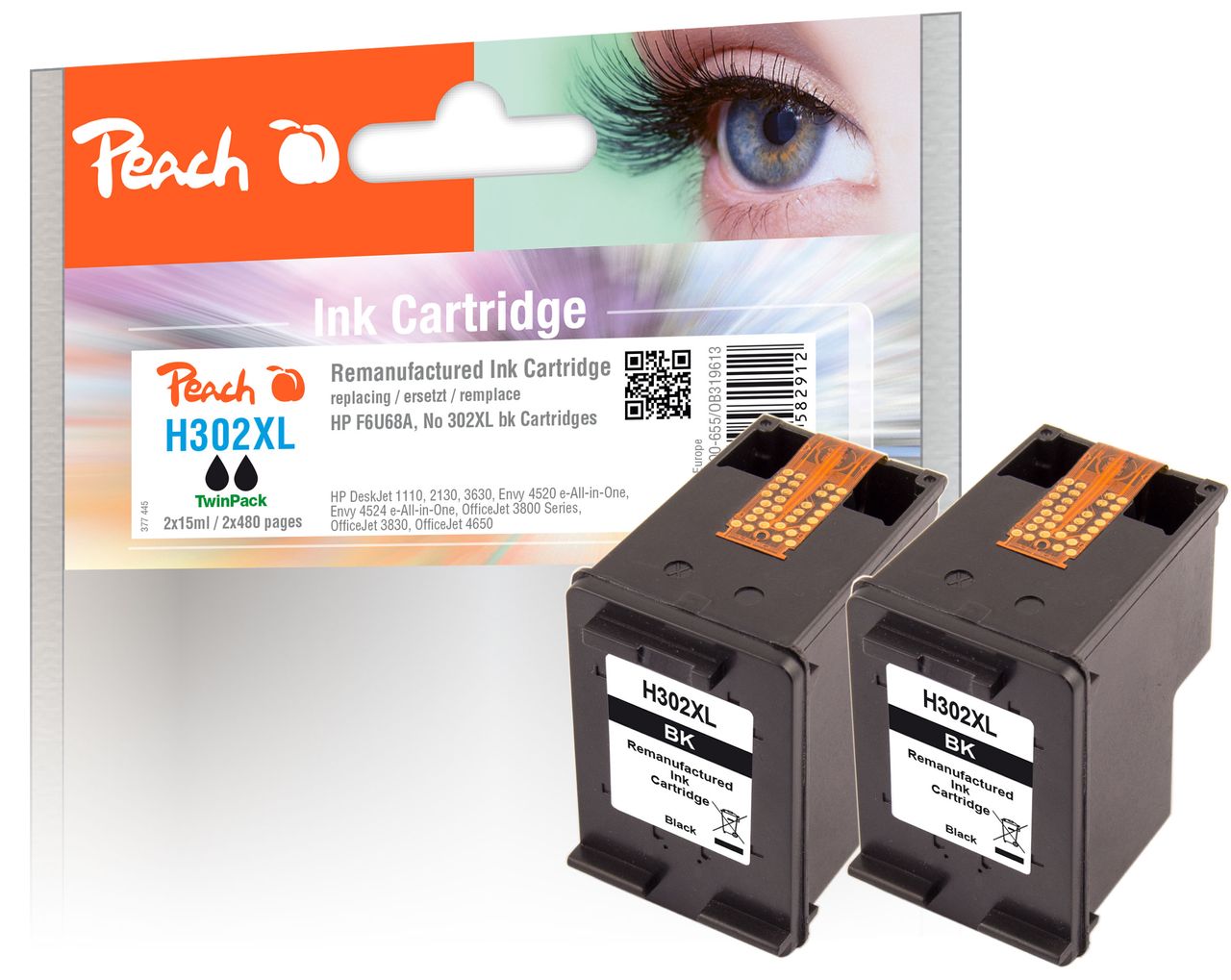 Peach 2 x Druckköpfe schwarz ersetzt HP No. 302XL bk*2