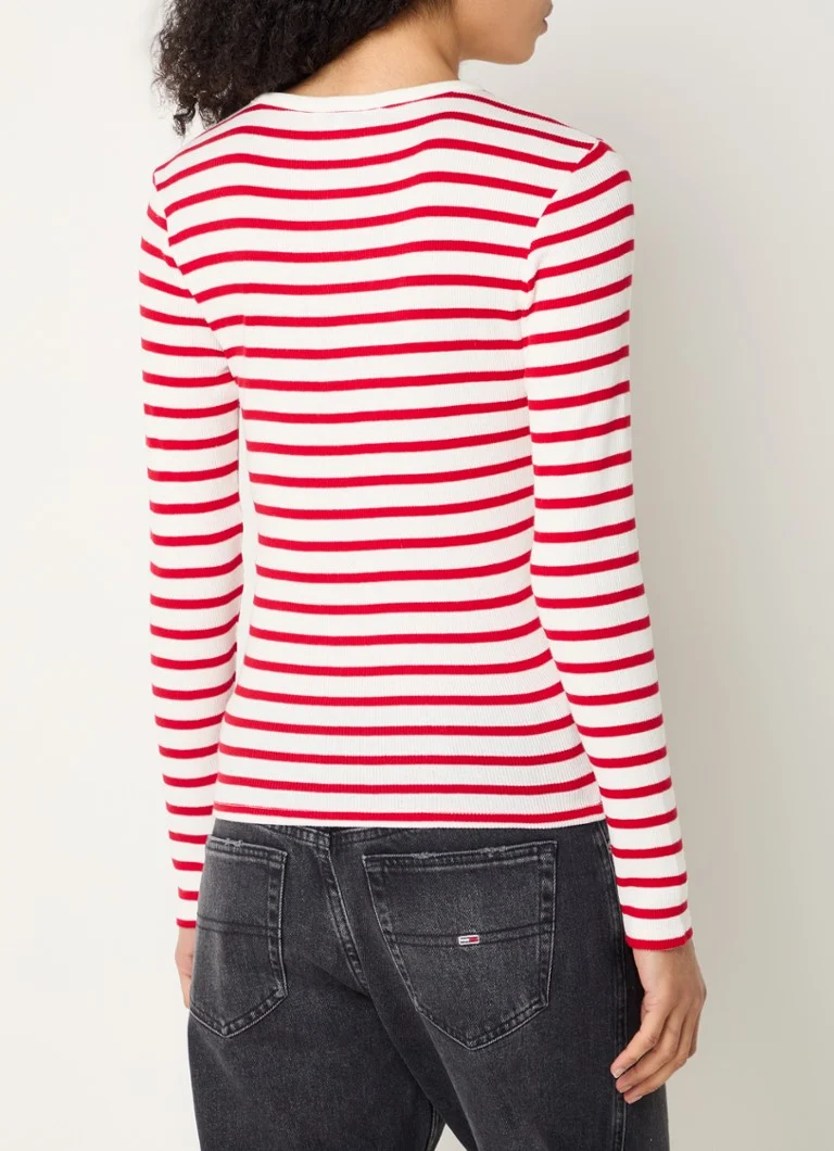 Camicia a maniche lunghe in maglia a coste con stampa a righe e logo Tommy Hilfiger