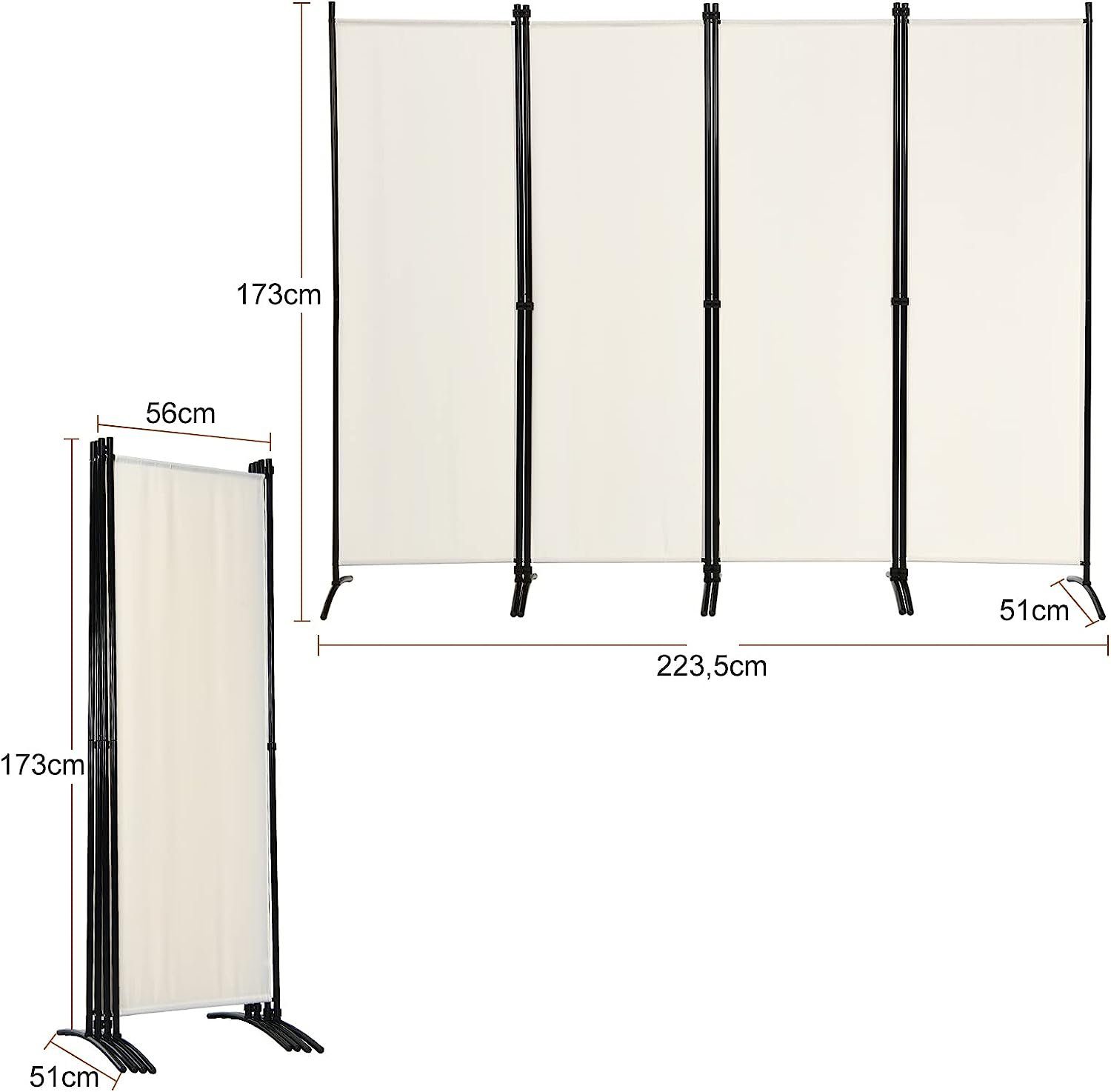 KOMFOTTEU Raumteiler 173 cm hoher Paravent, 173 cm hoher Paravent mit Metallrahmen