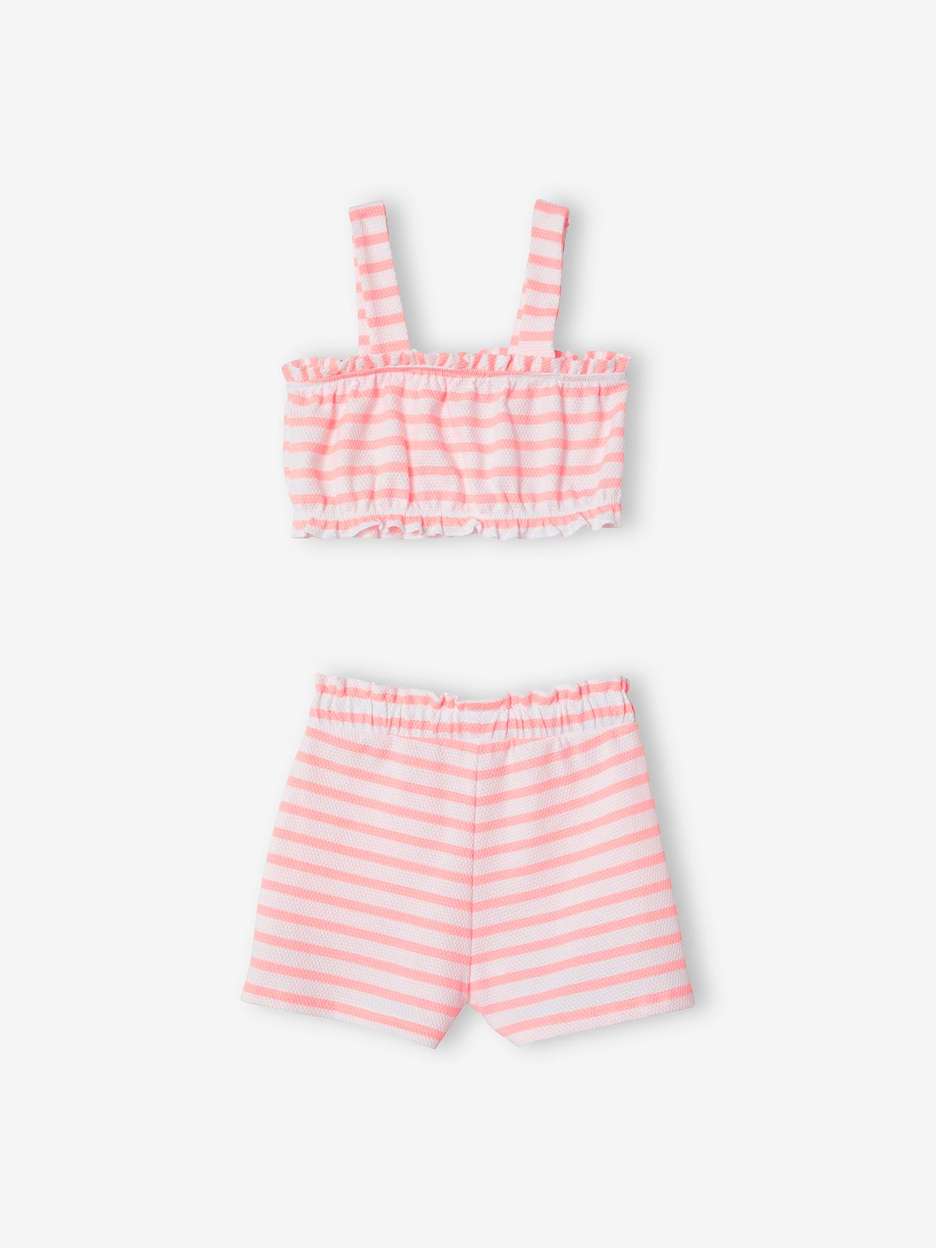 Vertbaudet Mädchen-Set: Cropped-Top & Shorts - weiß gestreift