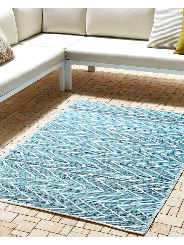 Beliani Outdoorteppich BALOTRA in Blau/Weiß - (W) 120 x (H) 0.5 x (L) 180 cm günstig kaufen onesize