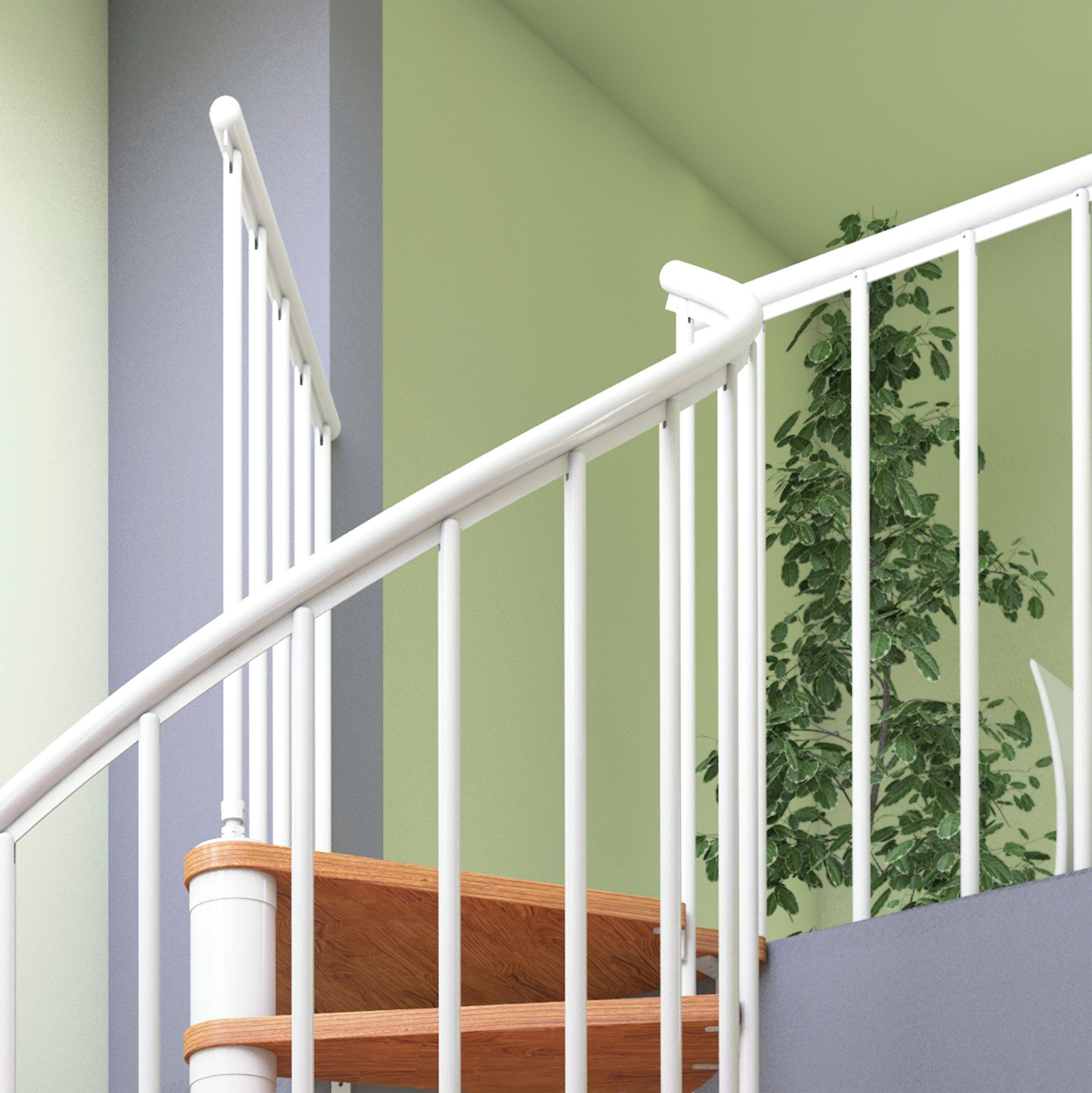 Dolle Spindeltreppe Montreal, für Geschosshöhen bis 282 cm, Stufen offen, Buche, Ø: 120 cm