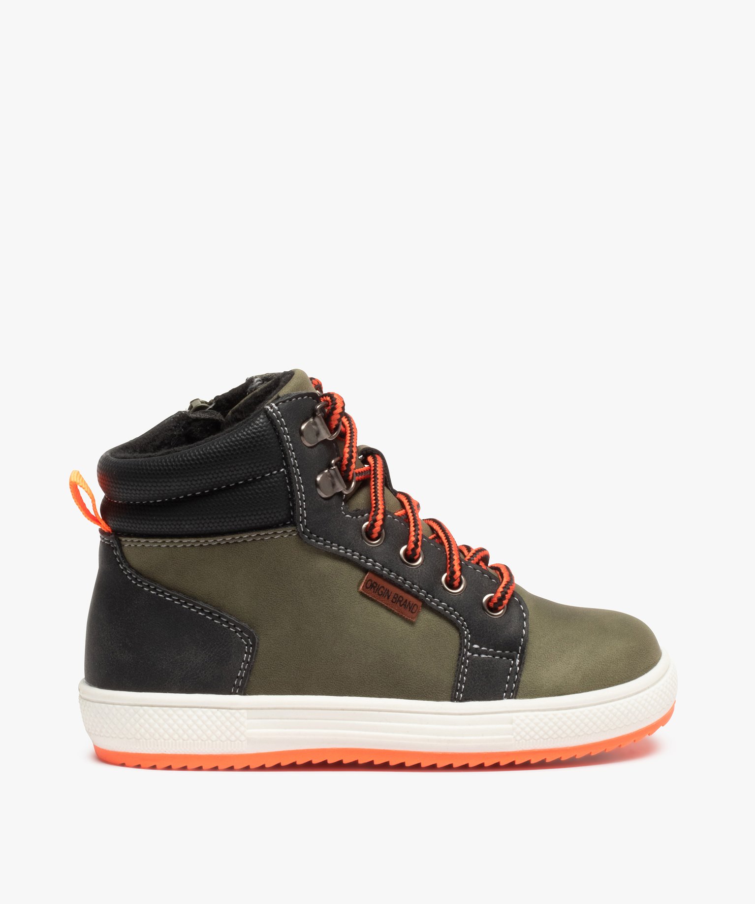 Boots fourrées Garçon à lacets bicolores et zip kaki | GEMO