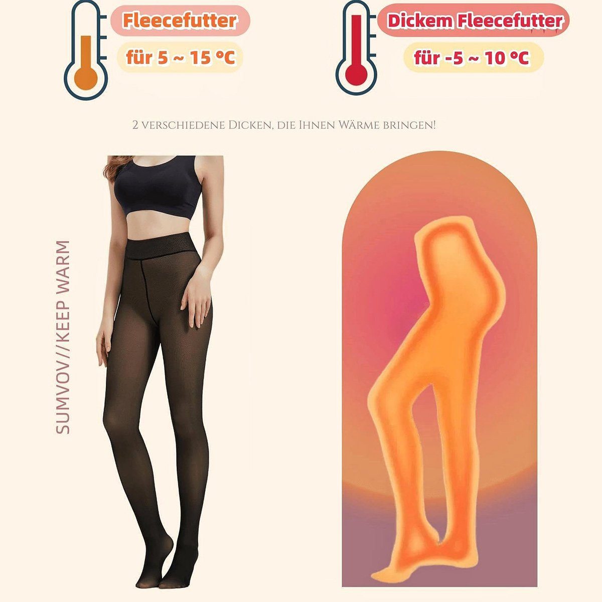 DOPWii Strumpfhose Thermo-Strumpfhose,Thermohose für 40-70 kg Frauen, 200g/300g plus Samt