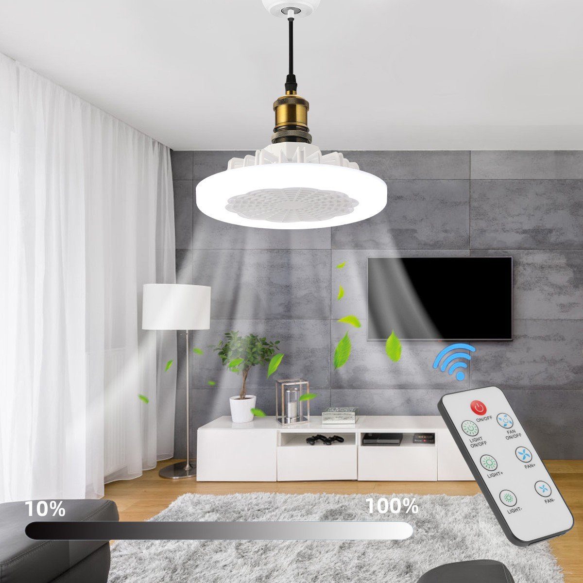iscooter Deckenventilator LED Deckenleuchte 30W Deckenventilator, Fernbedienung, 3-stufiger, 26cm,Dimmbar mit Fernbedienung, Leuchte/ Ventilator getrennt schaltbar