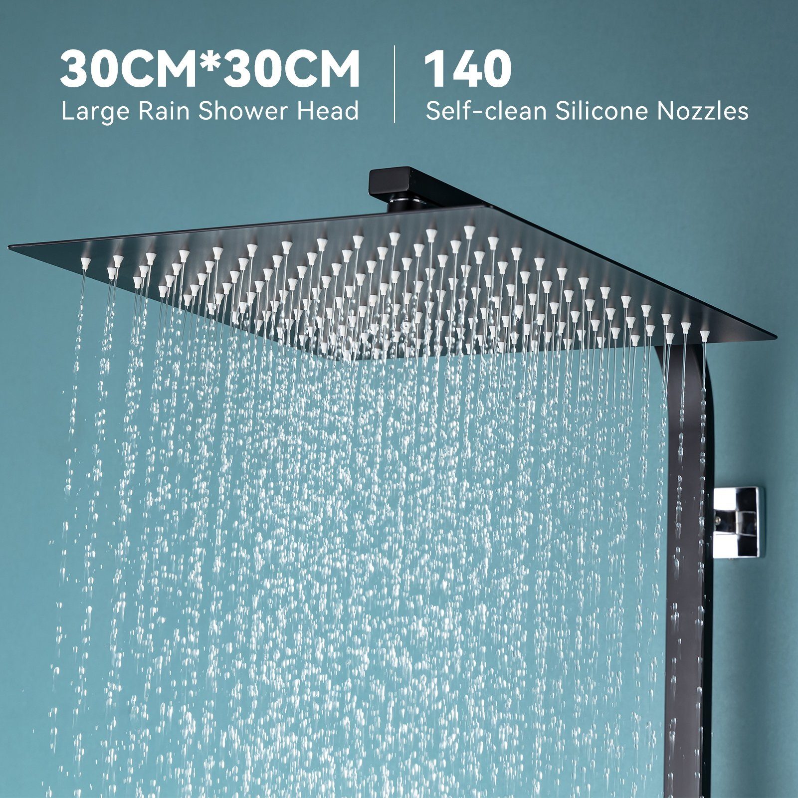 Auralum Duschsystem mit Thermostat Duscharmatur Regendusche Massage Duschset Handbrause, Regendusche Höhenverstellbar, Anti-Verbrühung-Duschsystem, Schwarz