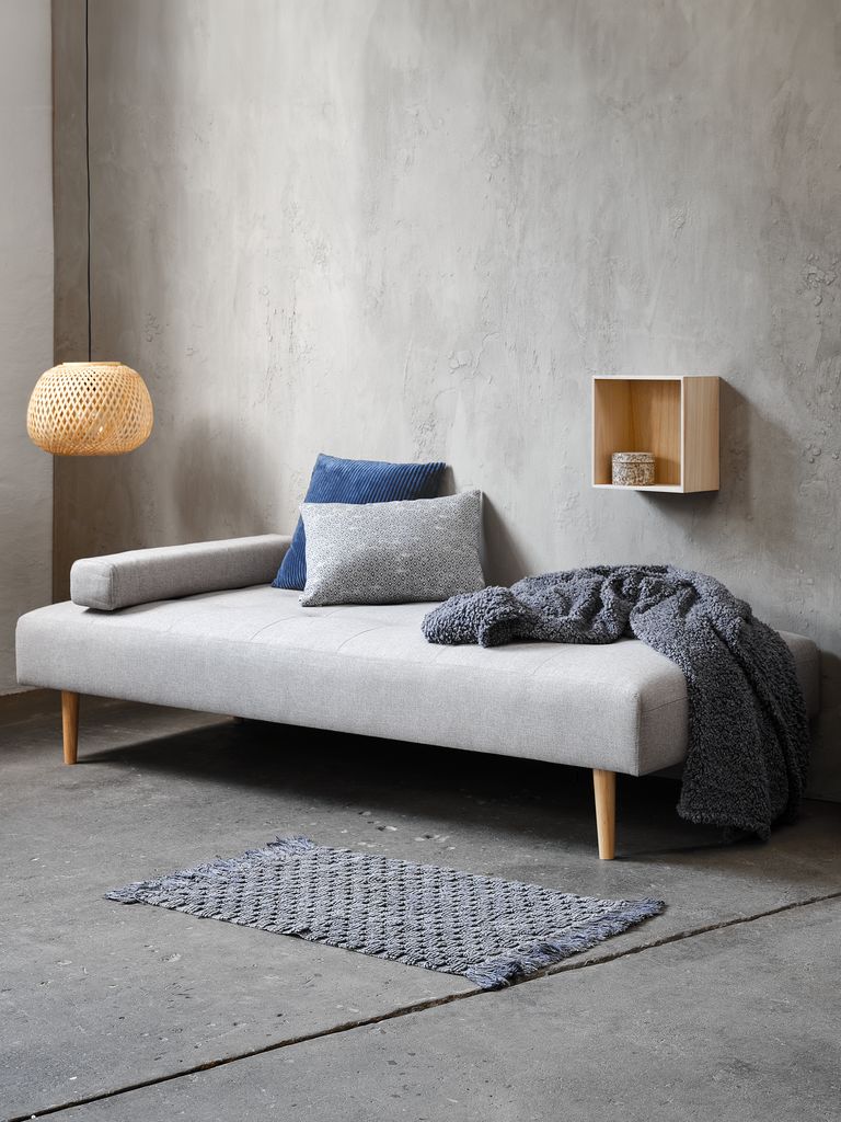 NOREFJELL Sofa rozkładana NOREFJELL 200x80 jasnoszara tkanina/w kolorze dębu