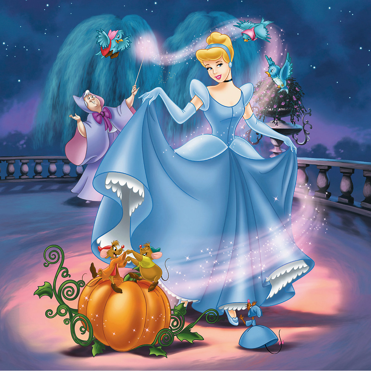 3er Set Puzzle, je 49 Teile, 21x21 cm, Schneewittchen, Arielle und Cinderella