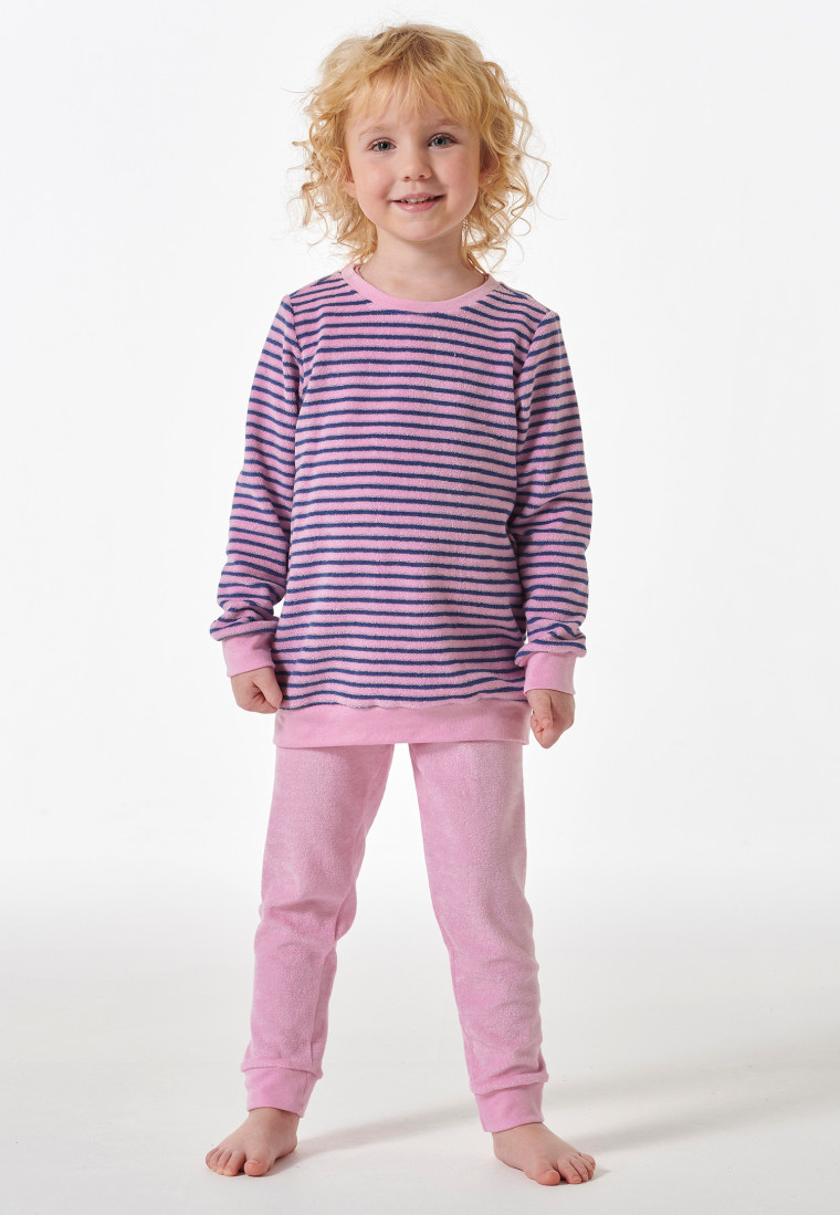 Schlafanzug lang Frottee Bündchen Ringel rosé - Girls World
