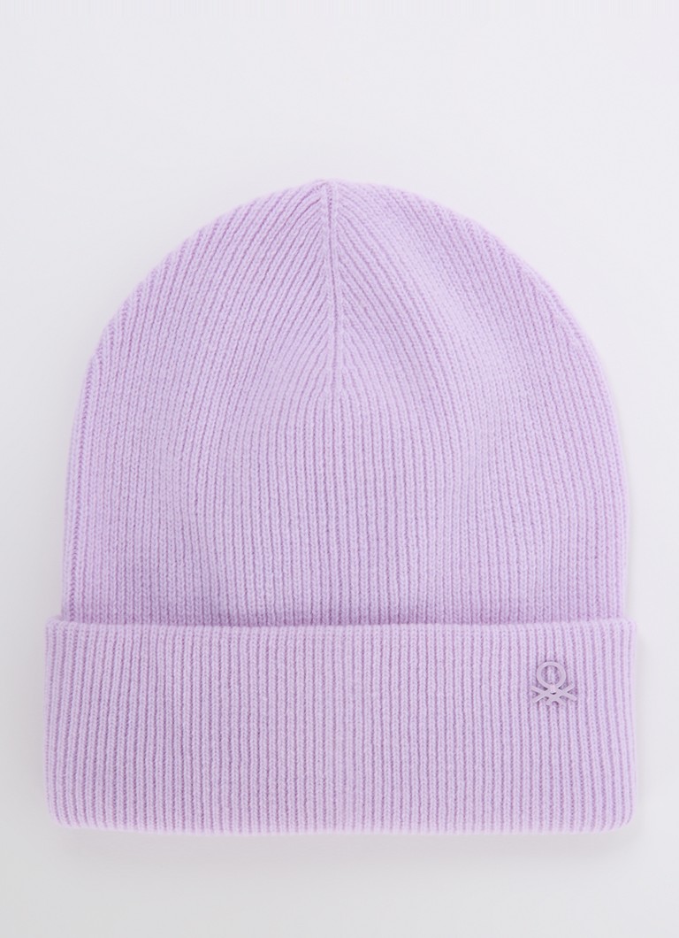 Benetton  Ribgebreide muts in wolblend met logo