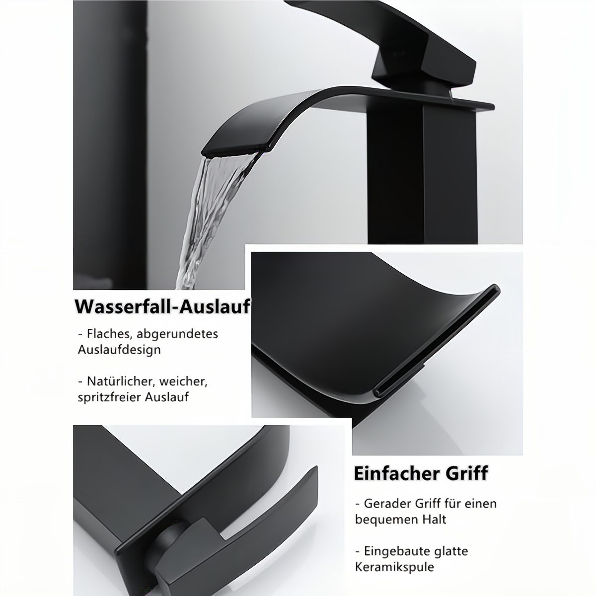 LifeImpree Badarmatur Wasserhahn Bad Waschtischarmatur Schwarz, Höhe: 18 cm