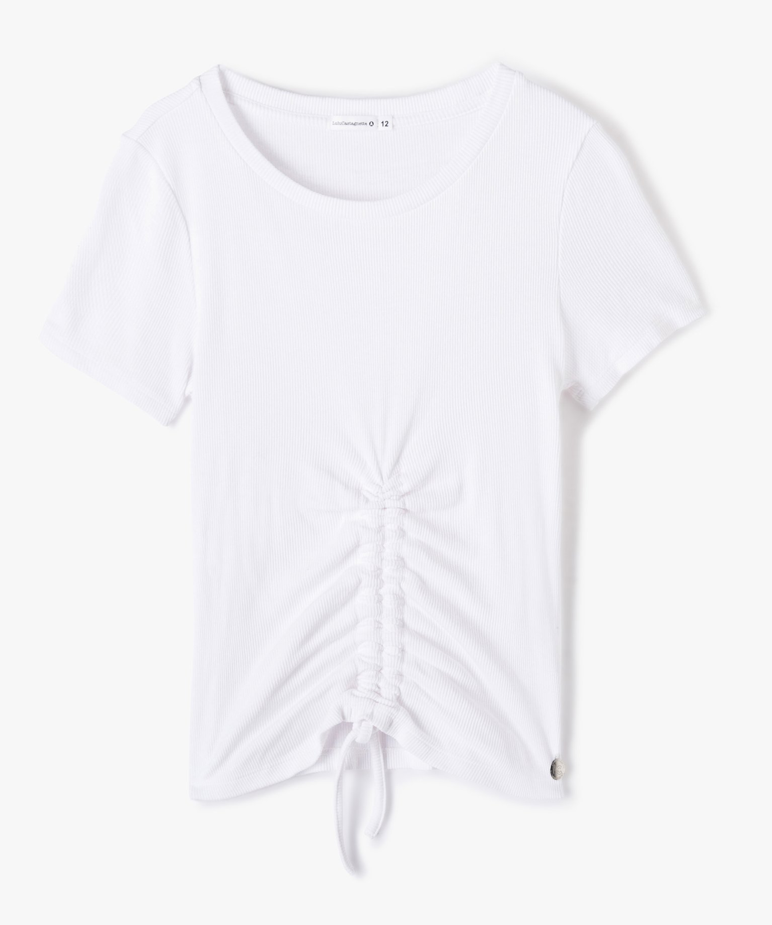Tee-shirt fille à manches courtes en maille ctelée - Lul... blanc | GEMO