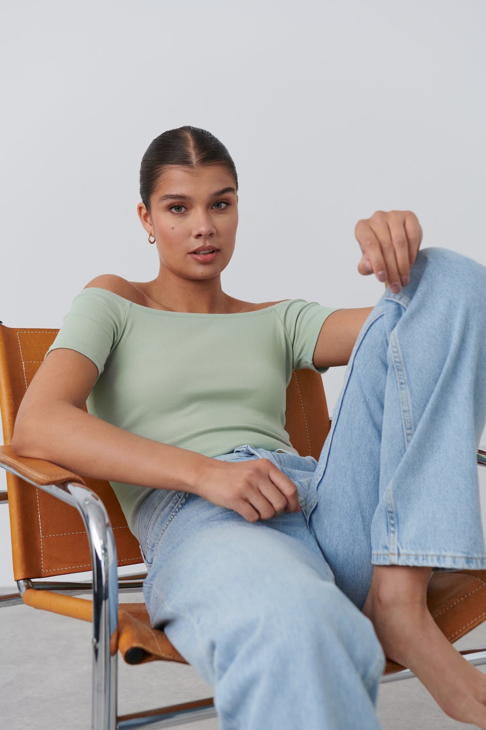 Rib off shoulder top