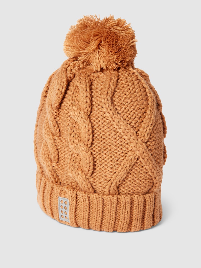 Strickmütze mit Label-Detail in hellbraun
