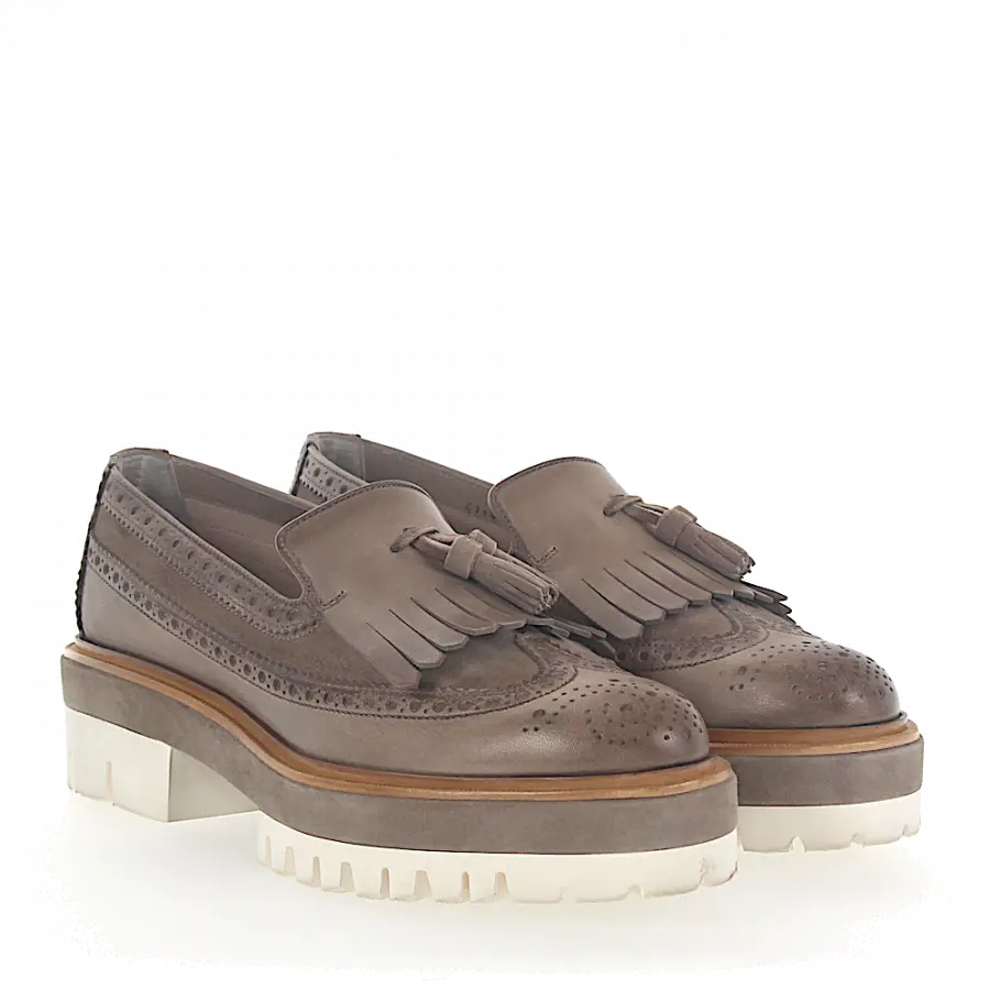 Santoni - Halbschuhe Fransen Lochmuster taupe - grau