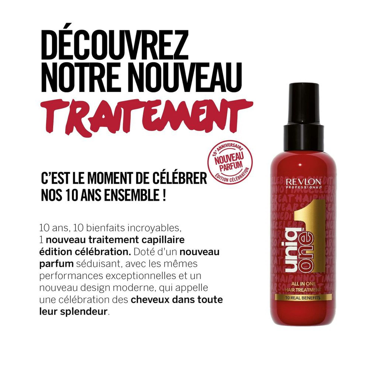 revlon professional Masque Spray Sans Rinçage 10 Bienfaits Edition Célébration UNIQONE™ - Tous Types de Cheveux - 150 ml