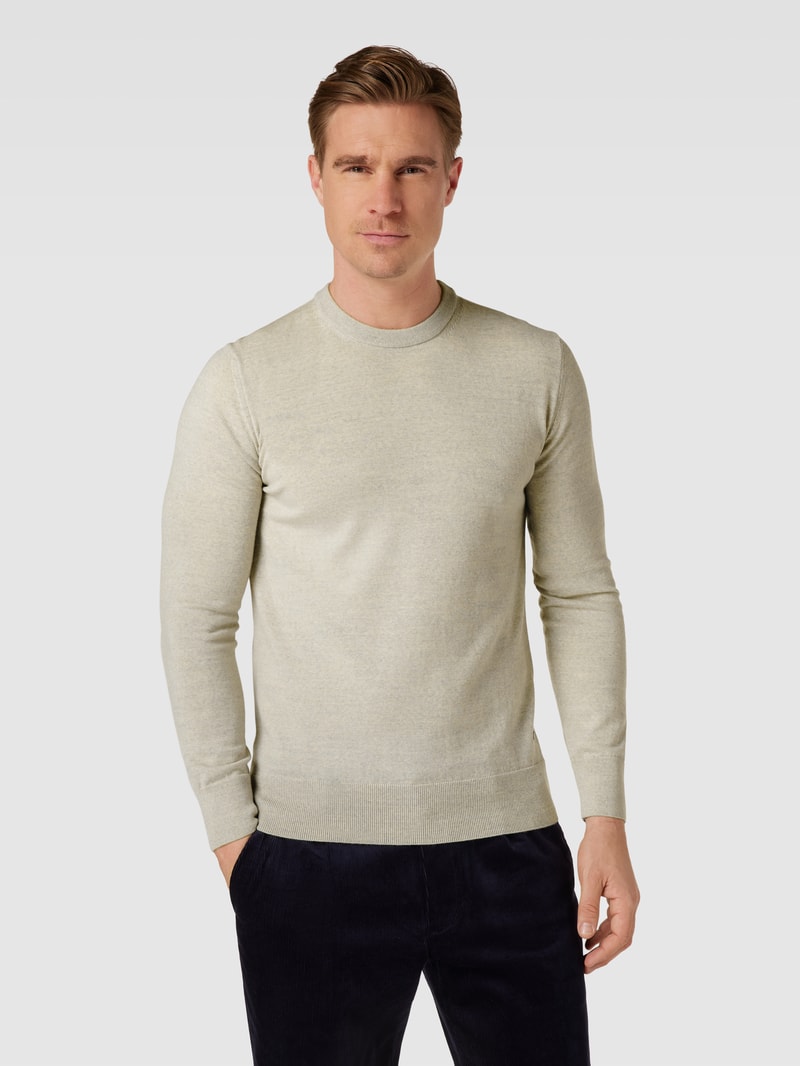 Strickpullover mit Label-Stitching in hellgrau
