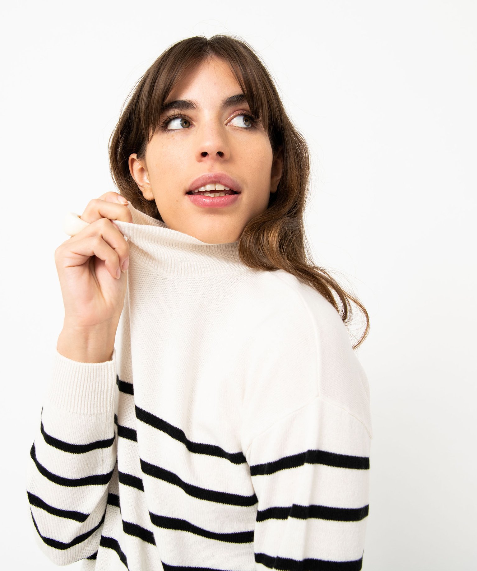 Pull à col montant en maille fine rayée femme raye | GEMO