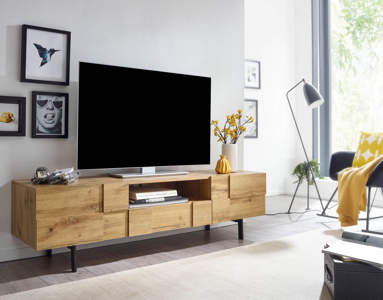 Skyport WOHNLING TV Schrank 160x46x43 cm Lowboard Holz Fernsehkommode Fernsehschrank