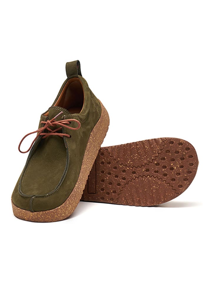 Comfortfusse Leder-Schnürschuhe in Khaki günstig kaufen