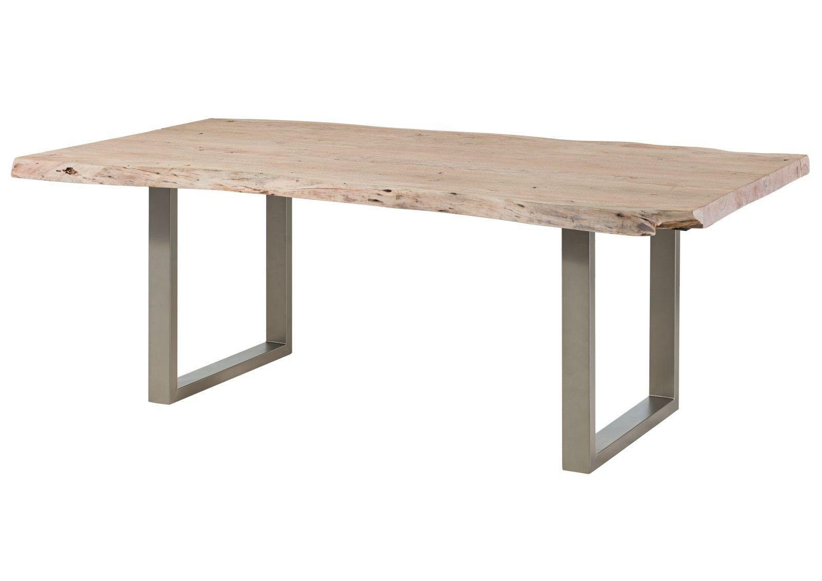 Massivmoebel24 Baumkantentisch FREEFORM (250x110x78 Akazie, Esstisch Baumtisch im Landhausstil aus Echtholz), Echte Baumkante, Natürliche Risse und Unebenheiten