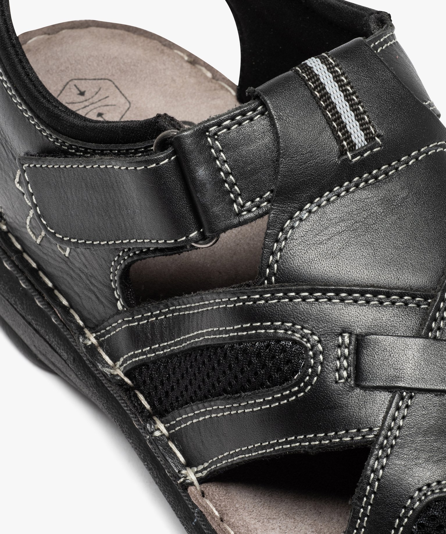Sandales homme confort dessus cuir à surpiqres contrastées noir | GEMO