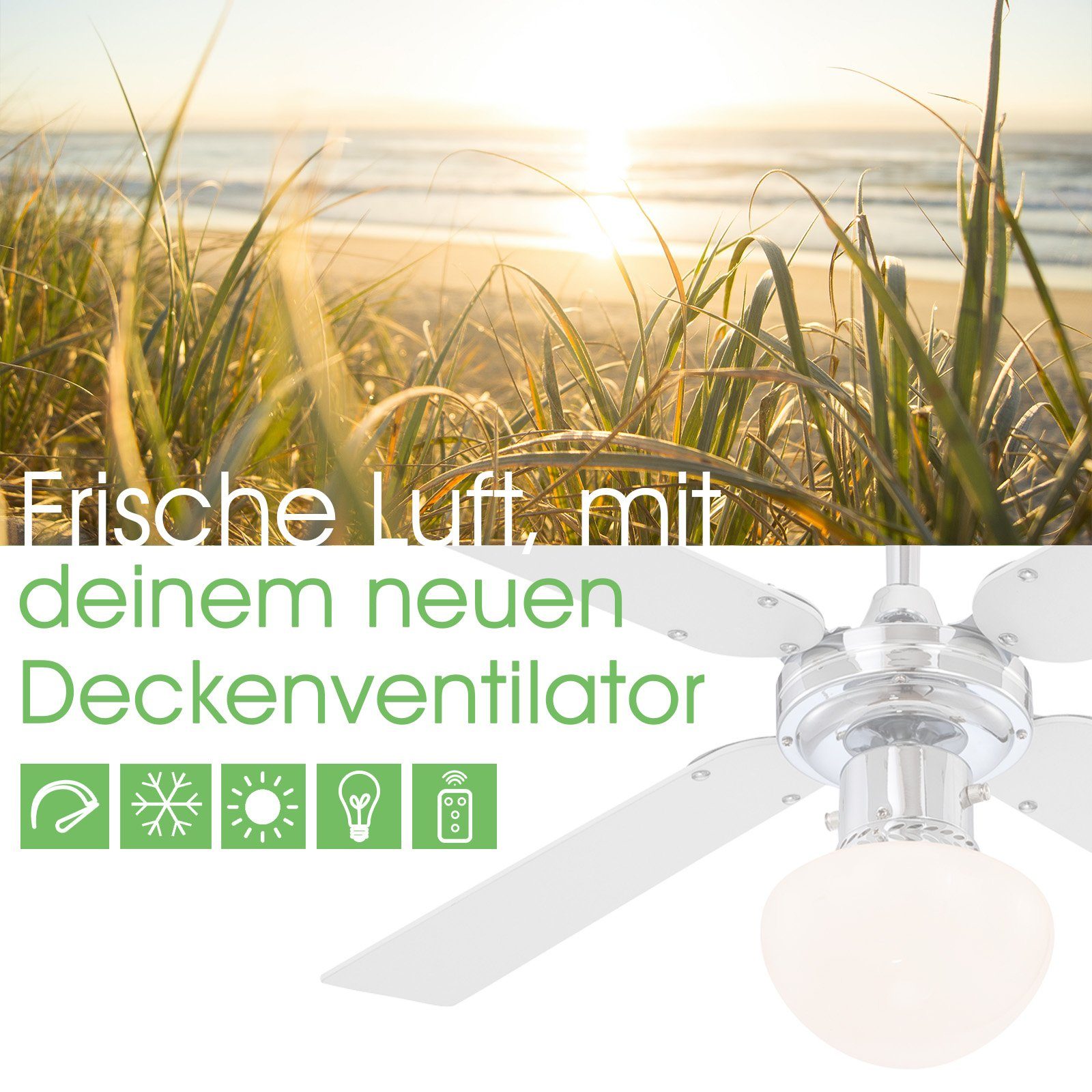 bmf-versand Deckenventilator Deckenventilator mit Fernbedienung und Licht Ventilator Lampe Weiß