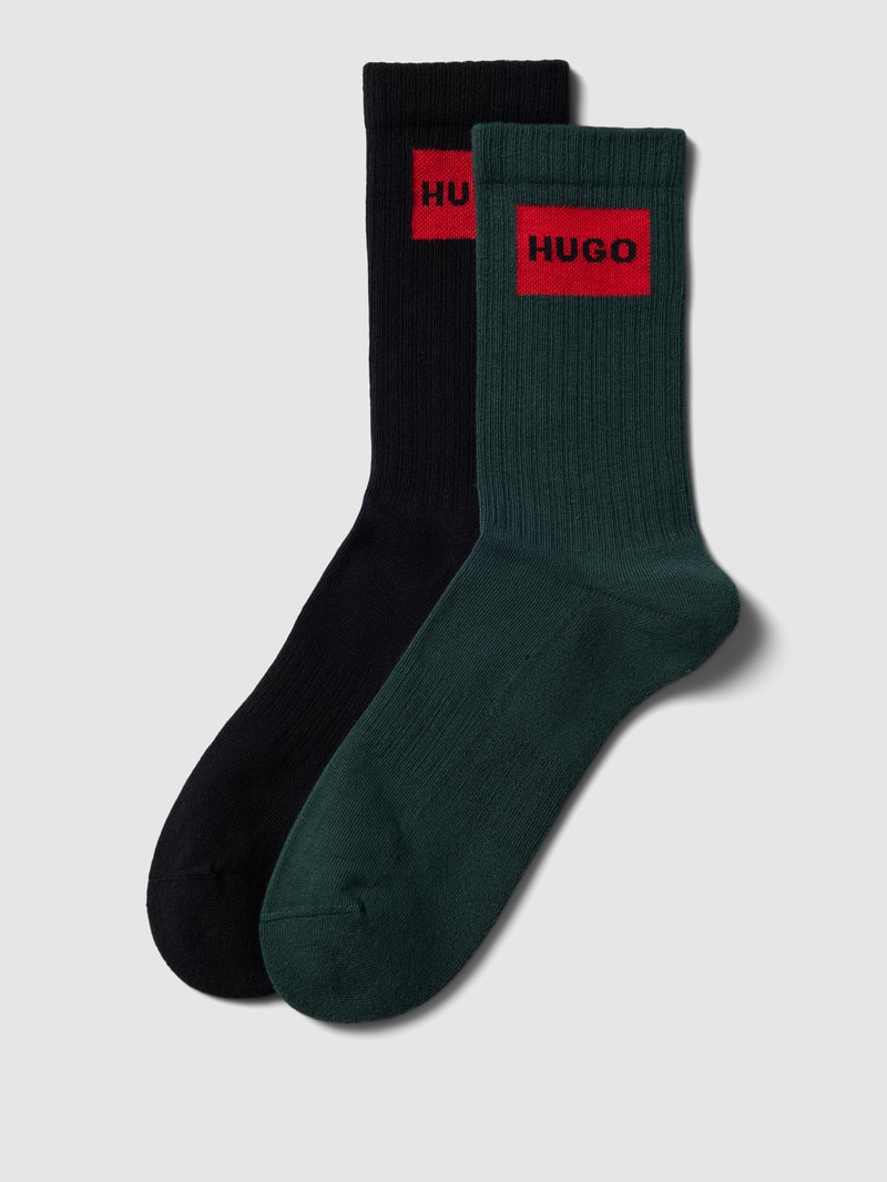 Socken mit Label-Stitching im 2er Pack in dunkelgrün