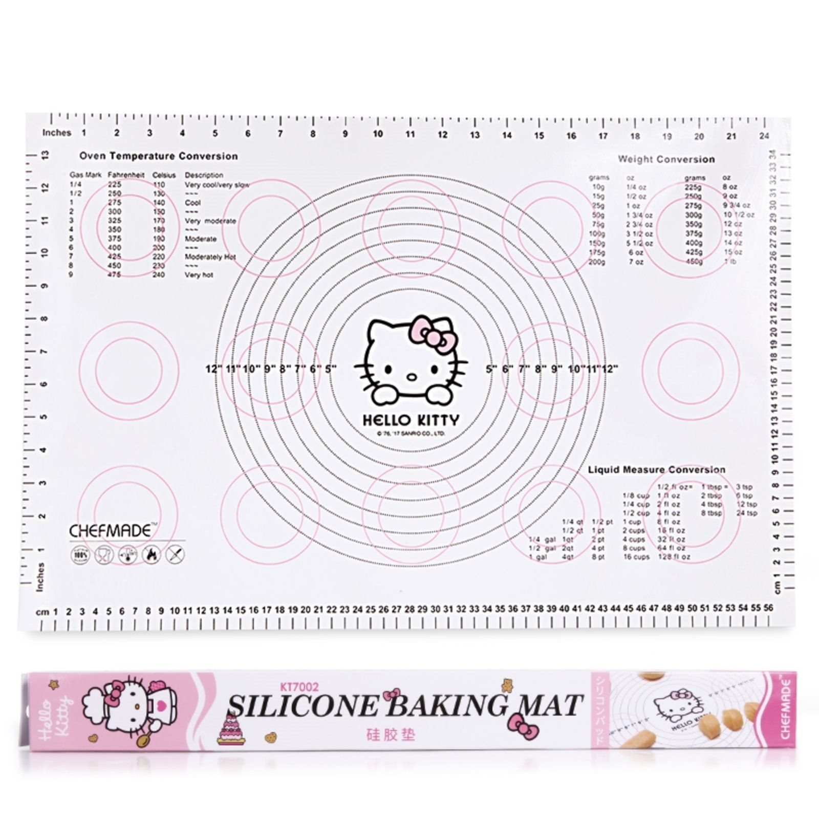 Chefmade Backmatte Ausrollmatte für Teig mit Messskalen antihaft, Silikon (CHEFMADE, HELLO KITTY, Pink, 600x400mm, Silikon-Backmatte, Teigunterlage mit Messskala, Silikonmatte, rutschfest, hygienisch, waschbar, antihaftbeschichtet, 1-tlg., Premium),