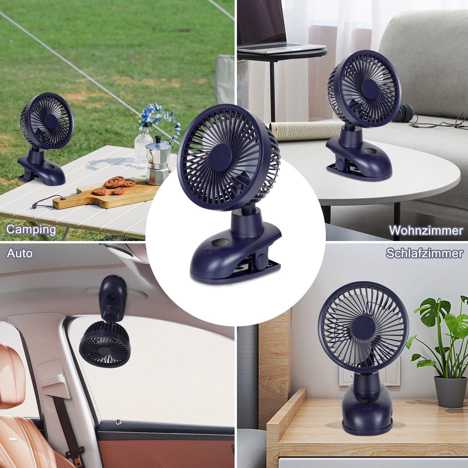 ZMH Mini USB-Ventilator 4 Geschwindigkeiten Oszillierend 5000mAh Akku Außen, 40dB Leise Fan