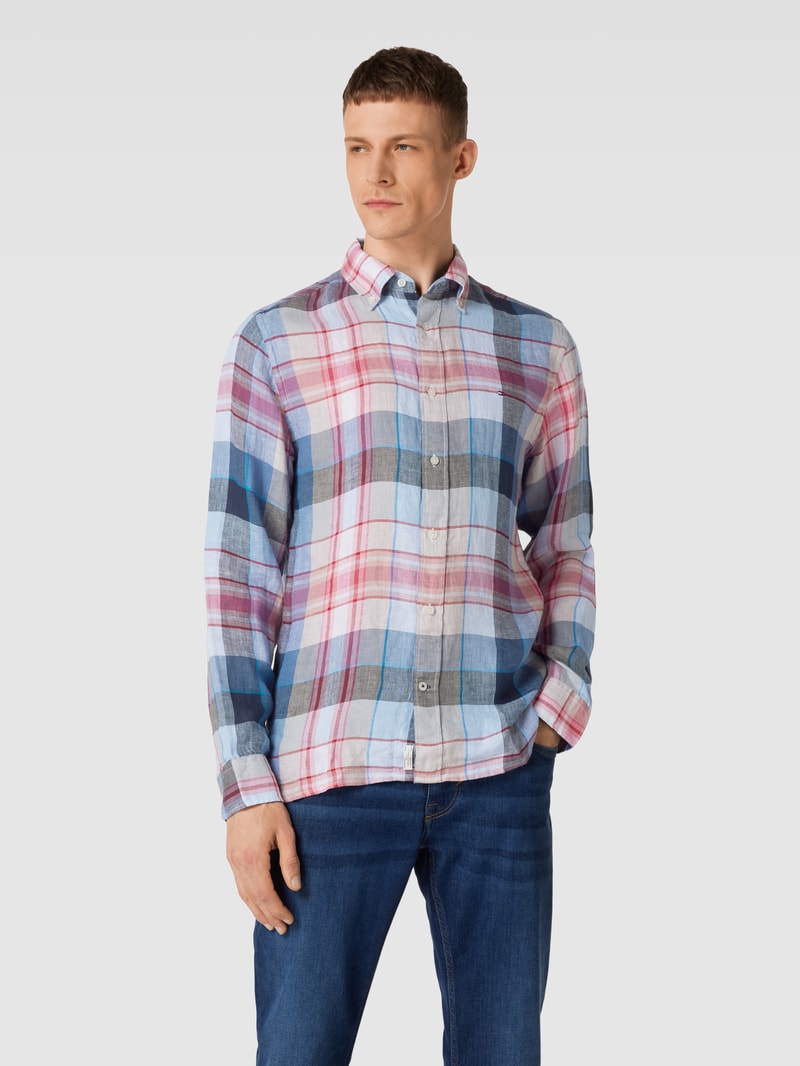 Regular Fit Freizeithemd aus Leinen mit Button-Down-Kragen in blau