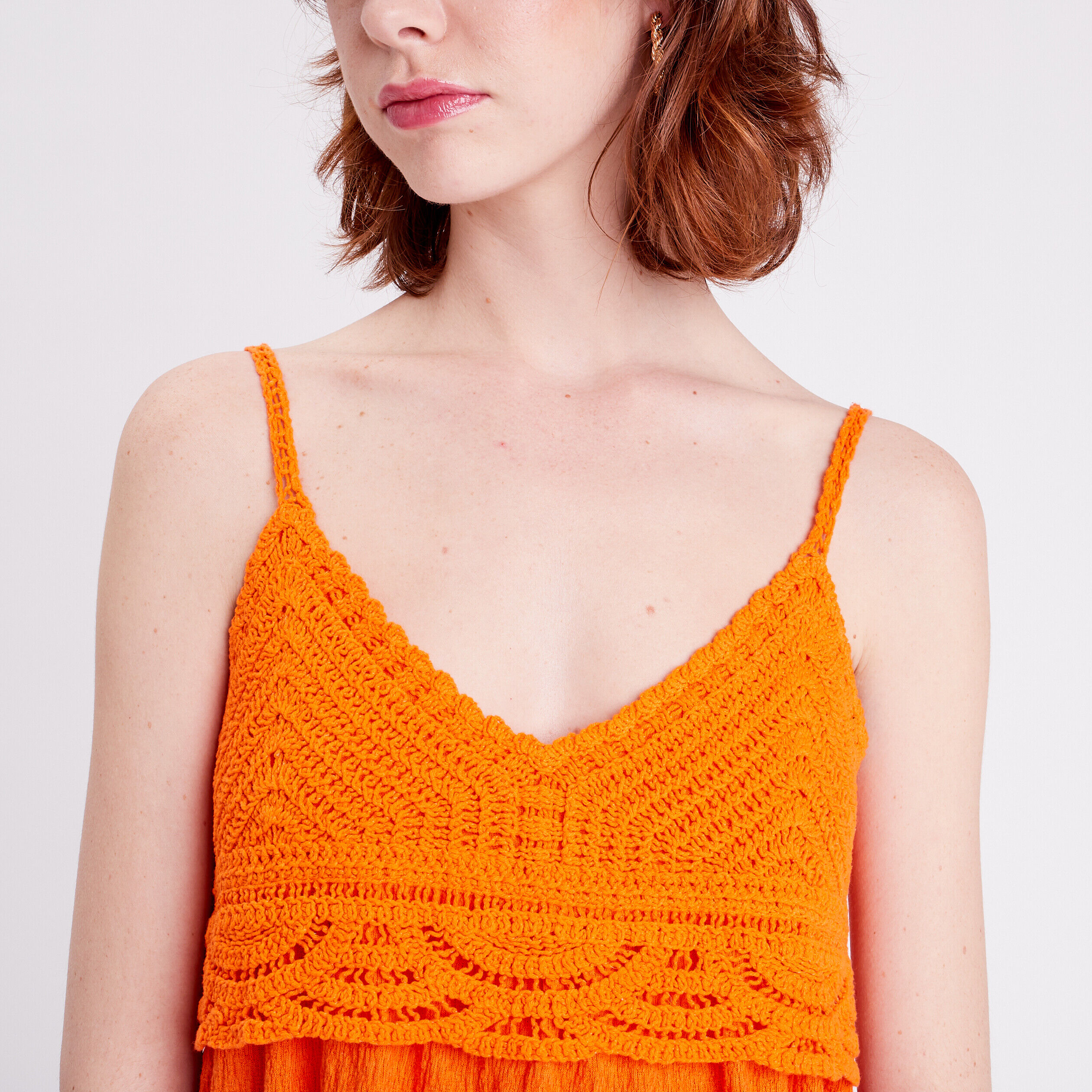Débardeur col aspect crochet orange femme | Cache Cache