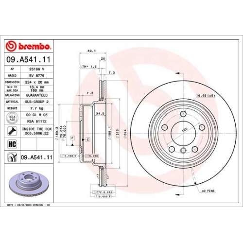 Bremsscheibe Brembo Hinterachse  2 Stück 09.A541.11 - ATU