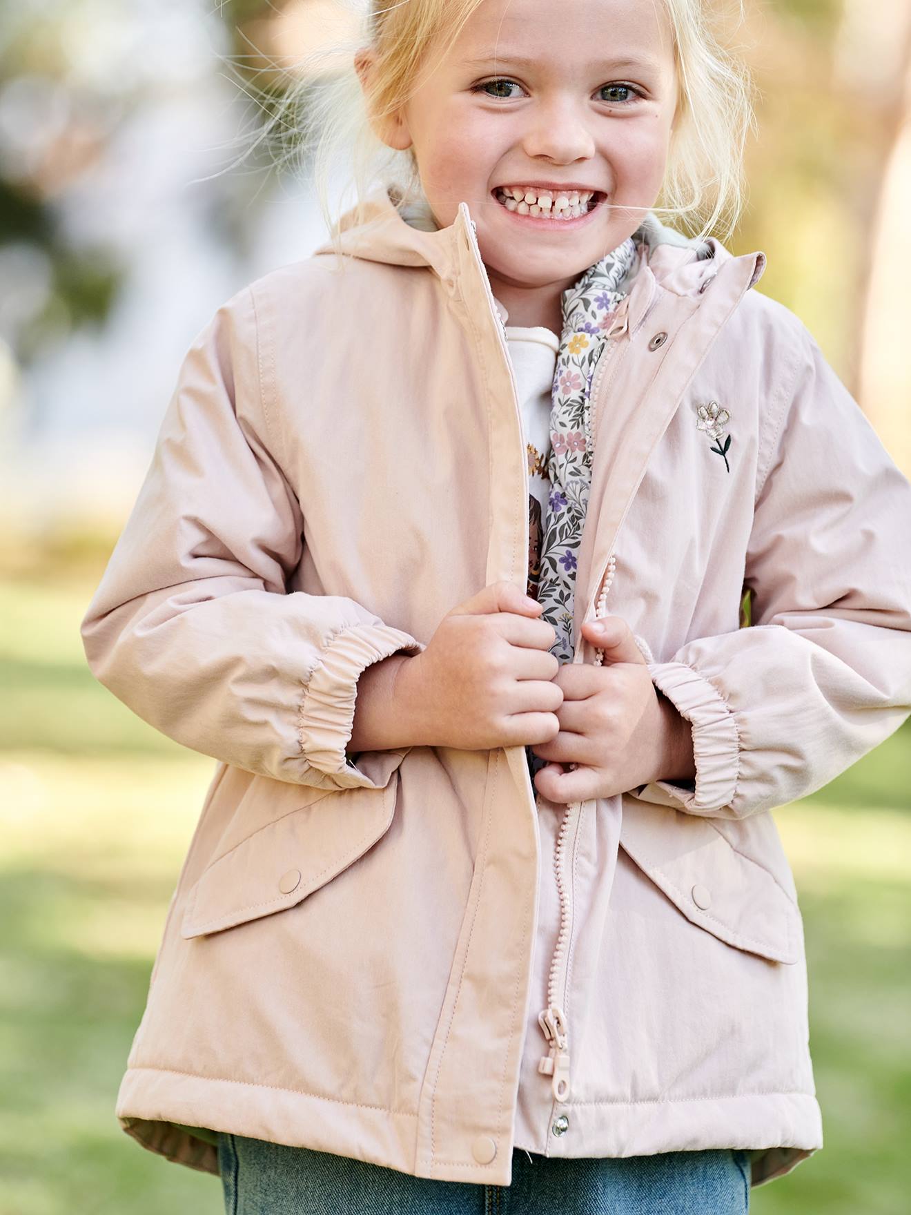 Parka 3 en 1 mi-saison fille rose poudré