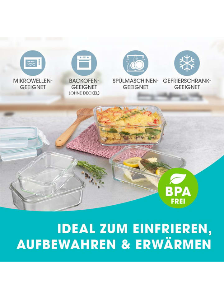 Gourmetmaxx GOURMETmaxx Glas-Frischhaltedosen Klick-it - 16-tlg. - transparent/smaragd günstig kaufen onesize