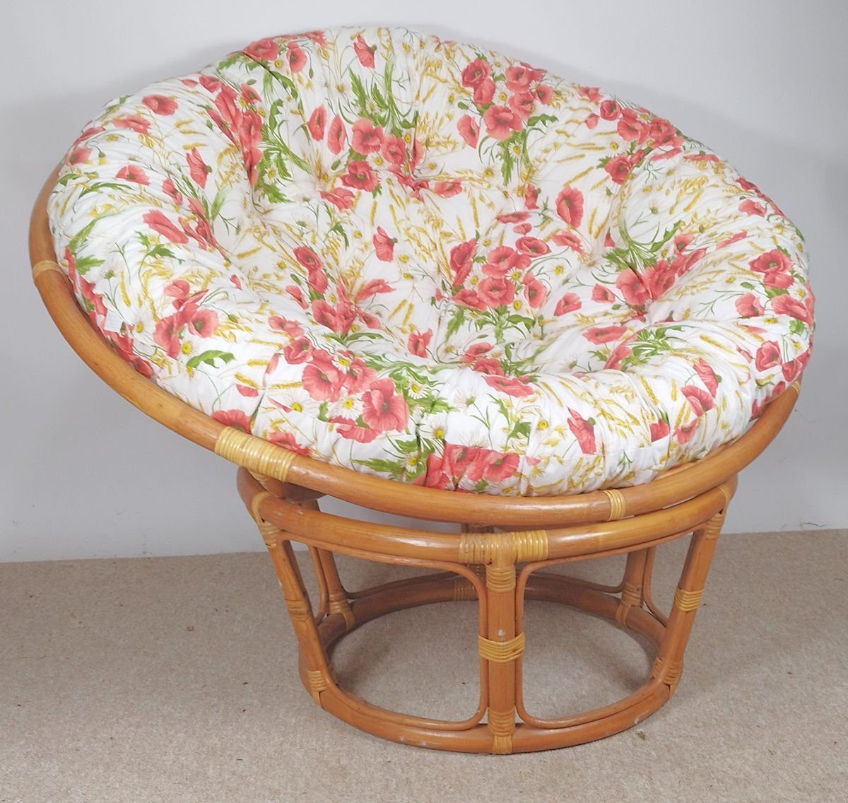 Rattani Rattanstuhl Rattan Papasan Sessel inkl. hochwertigen Polster D 110 cm Fb. cognac
