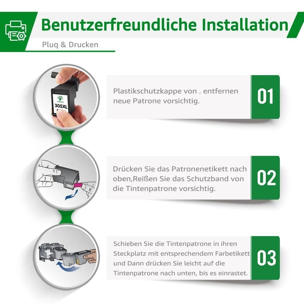 Greensky 2er Kompatibel für HP 305 XL Multipack Tintenpatrone (Envy Serie 6010 6020 6022 6030 6032 6052 6458 6464 6475, DeskJet 2710 2720 2721 4130 Plus 4120)