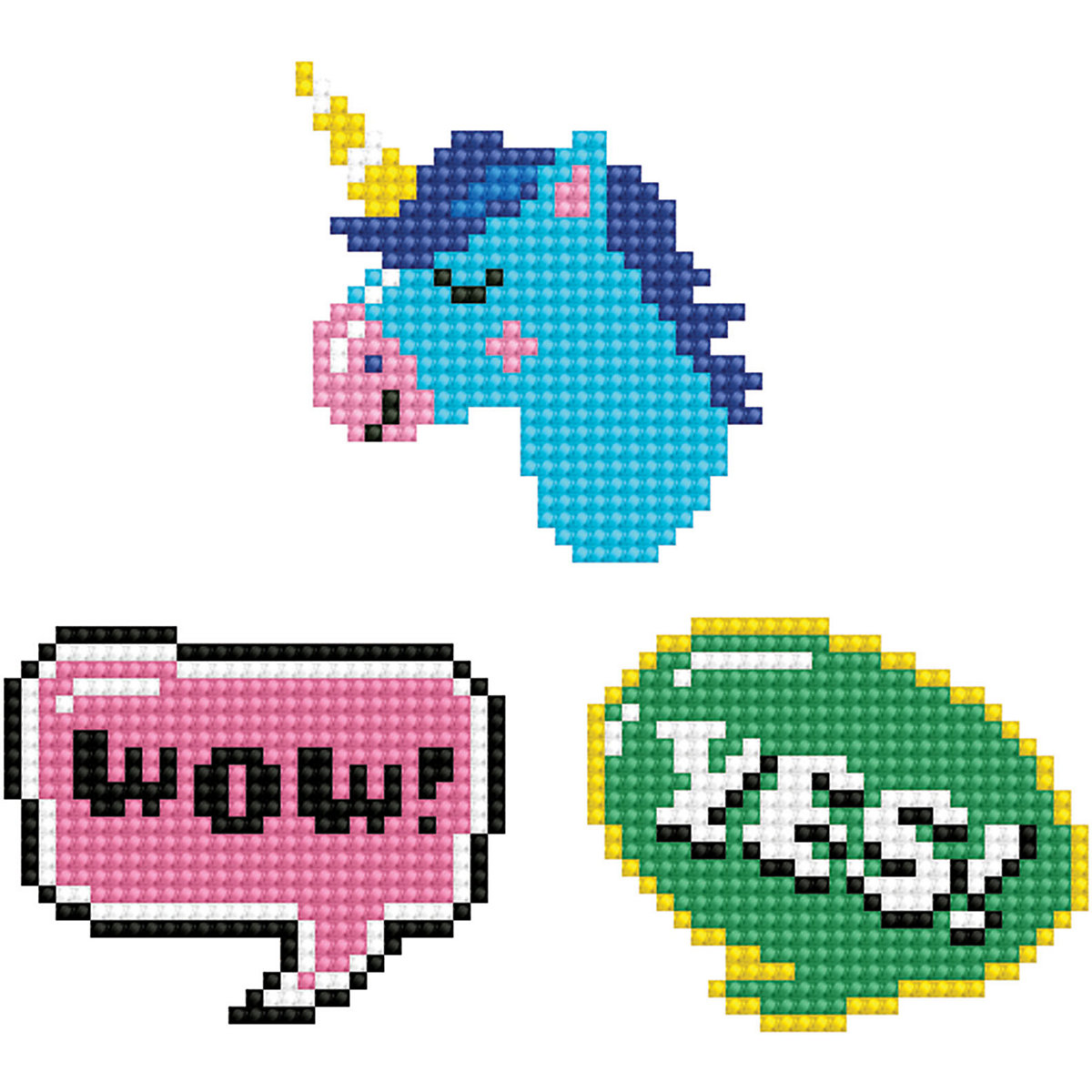 DOTZIES® Original Diamond Painting Sticker Set „WOW“ 3 glitzernde Aufkleber 8,6 x 7,8 cm ab 8 Jahren (DTZ12.020)