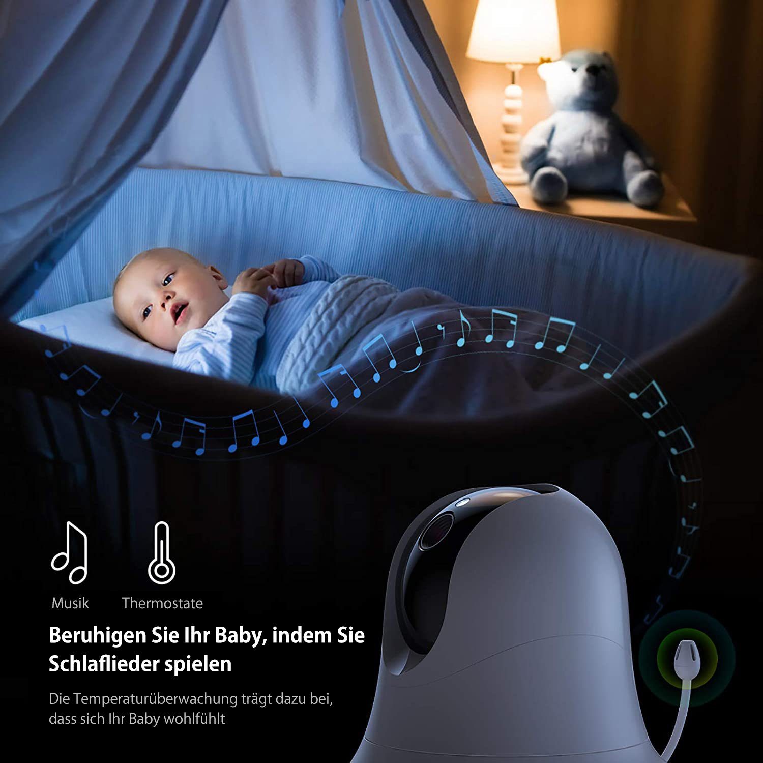 Mutoy Video-Babyphone Babyphone mit kamera, Gegensprechfunktion und Smart ECO-Modus
