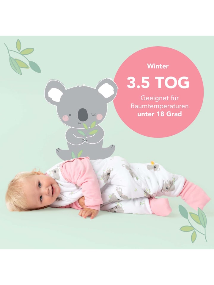 Schlummersack Schlafsack mit Füßen und umklappbaren Bündchen 3.5 TOG in Rosa-Weiß günstig kaufen
