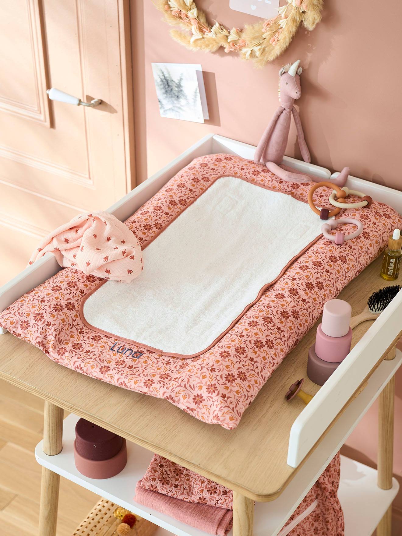 Vertbaudet Baby Wickelauflage HIPPIE VINTAGE, personalisierbar - rosa