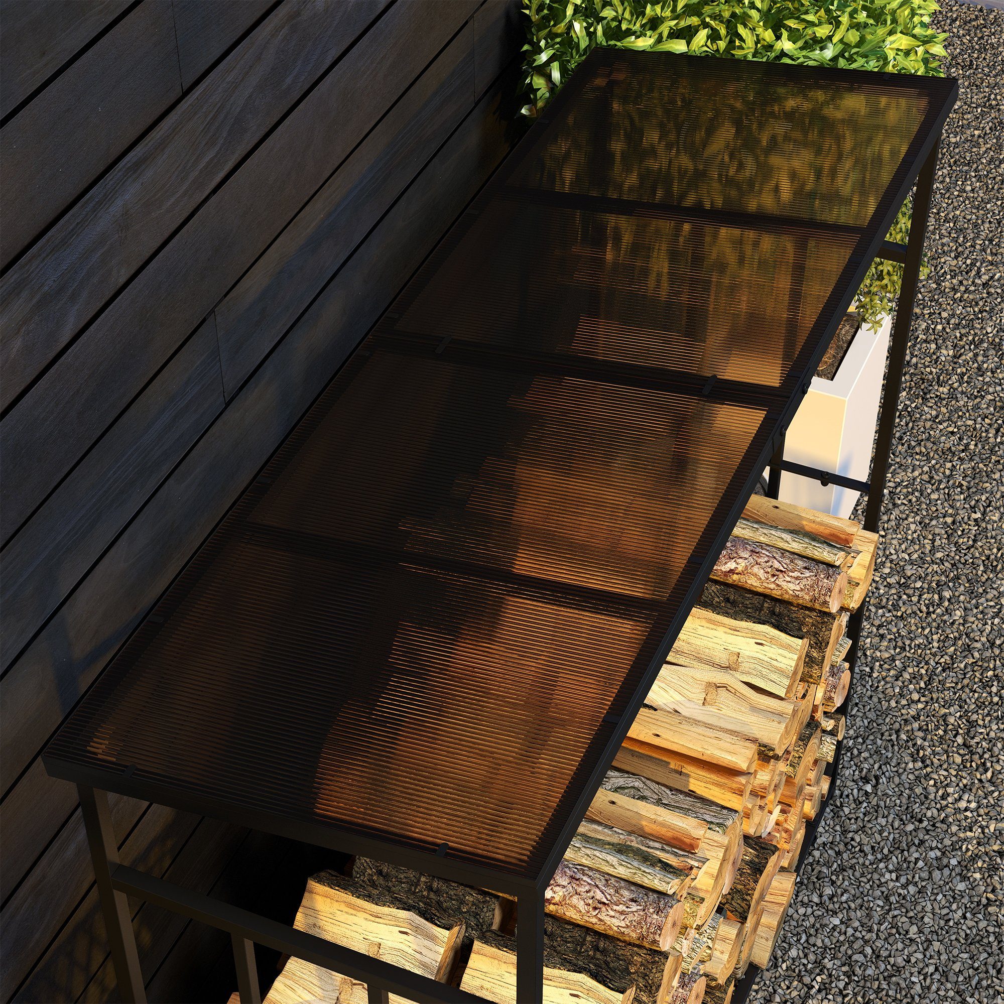 Outsunny Kaminholzregal Feuerholzregal Kaminholzlager mit Dach, BxTxH:185x67x185 cm, (Holzhalter, 1-St., Brennholzregal), Stapelhilfe für Brennholz
