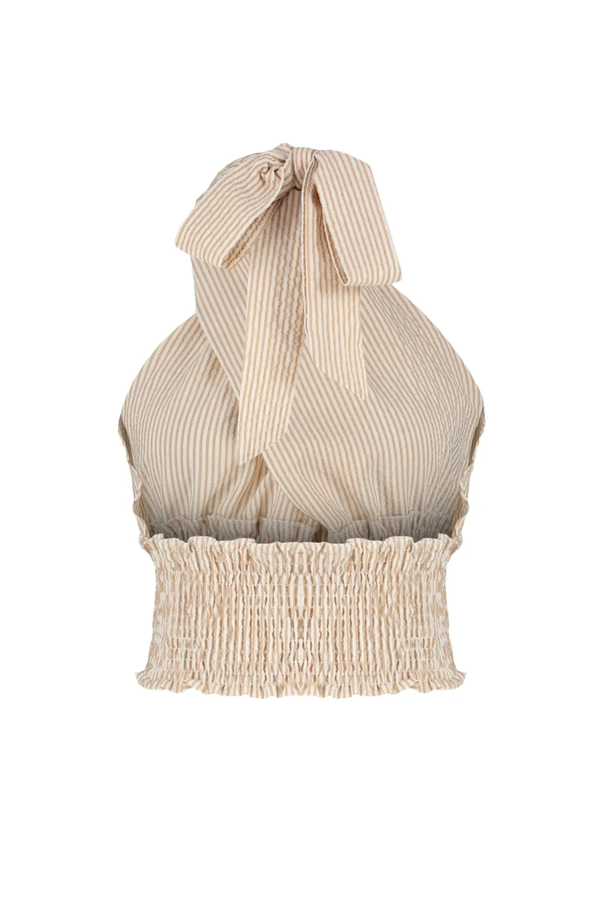 Trendyol Collection  Gestreifte, kurz gestrickte Seersucker-Bluse mit Kreuzbindung TBESS21BZ1901