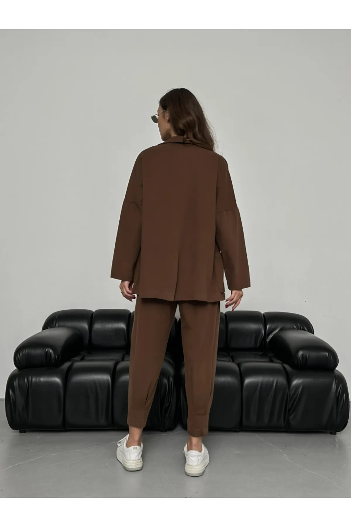 Elif Özbey Butik  Braune Gabardine Oversize Jacke Hose
