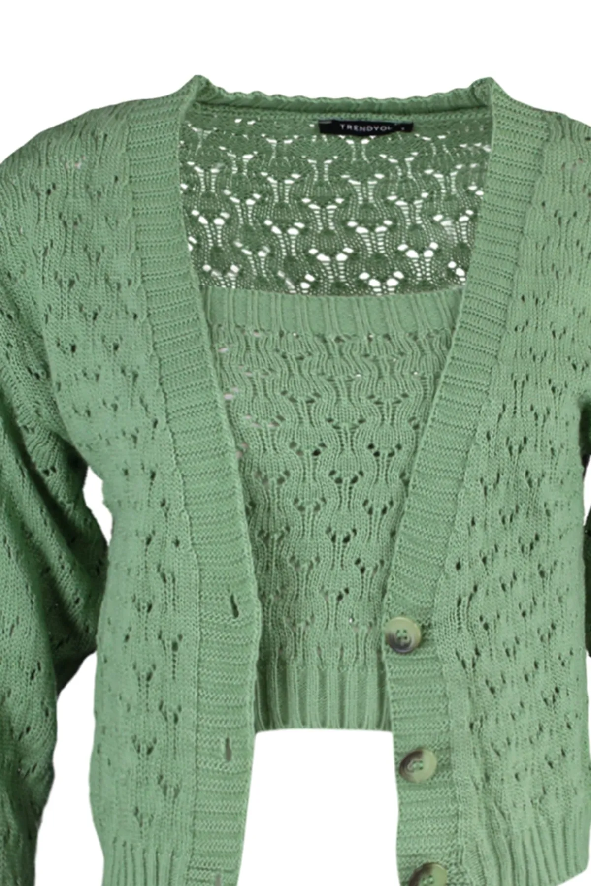 Trendyol Collection  Mintgrünes Strickset mit durchbrochenem Knopfdetail und Bluse