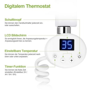 S'AFIELINA Elektrischer Badheizkörper Elektrisch Handtuchwärmer Heizkörper Seitenanschluss -Weiß, inkl. Heizstab mit Thermostat,Elektrisch betrieben